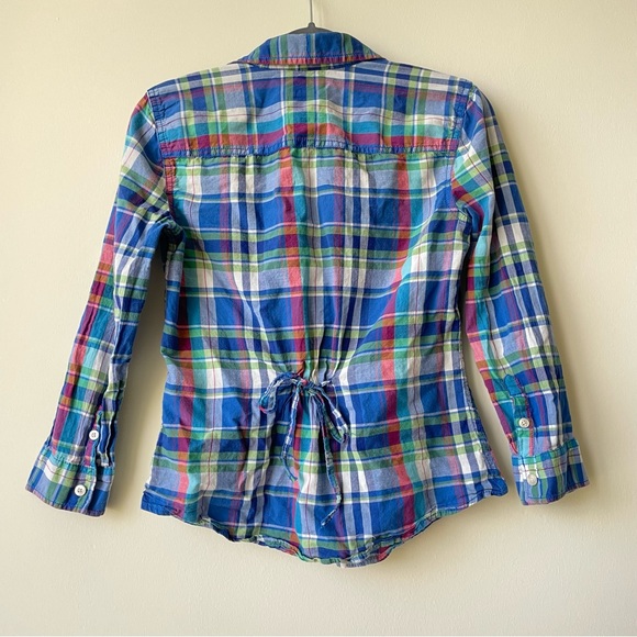 Hollister Plaid Pattern Tie Back Mid Sleeves Button Down Pop-Over Shirt - Picture 2 of 6